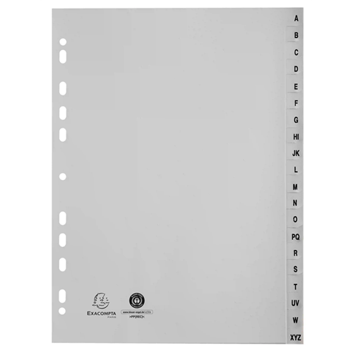 Alfabetische tabbladen van gerecycled PP - AZ, 20 vakken | Exaclair Alfabetische tabbladen van gerecycled PP - AZ, 20 vakken | Exaclair